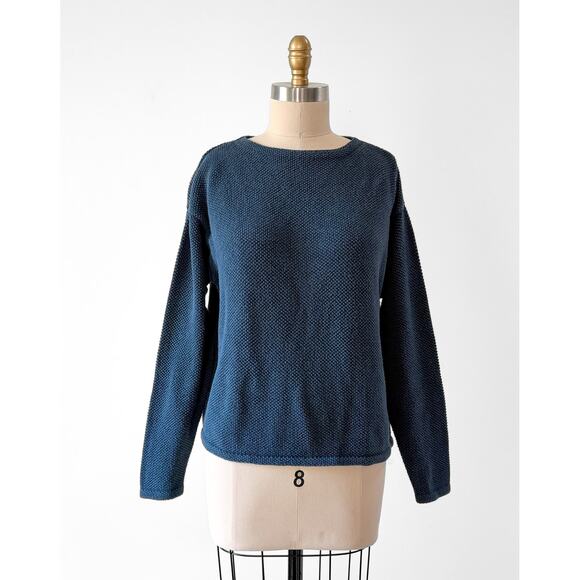 chris triola Tops - Chris Triola Teal Blue 100% Cotton Textured Boatneck Hand Made Top (S)